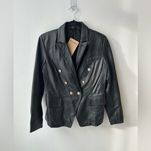 Genuine leather double breasted blazer